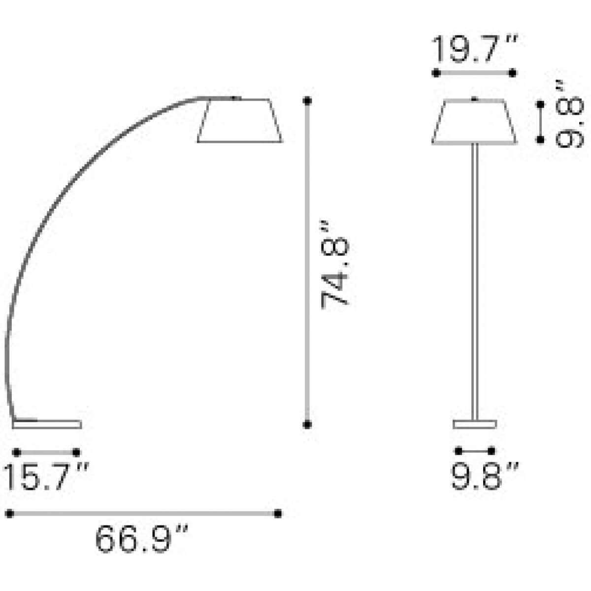 White floor lamp dimensions view