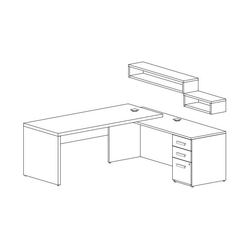 White l shaped desk layout 3 d