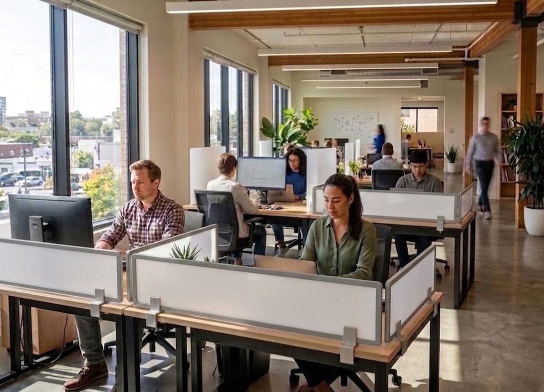 White poly office desk mounted screen PW12H