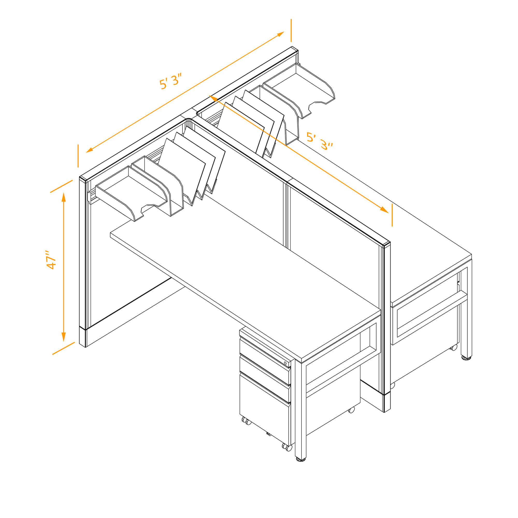 2pack cubicle furniture non powered with storage dimensions