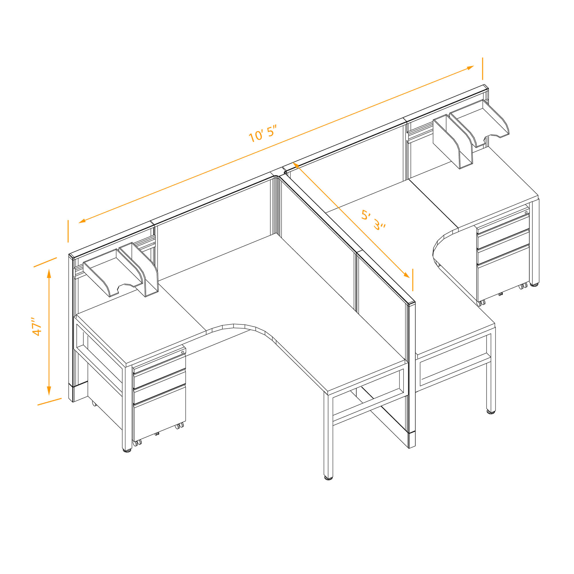 2pack office workstation non powered with storage dimensions
