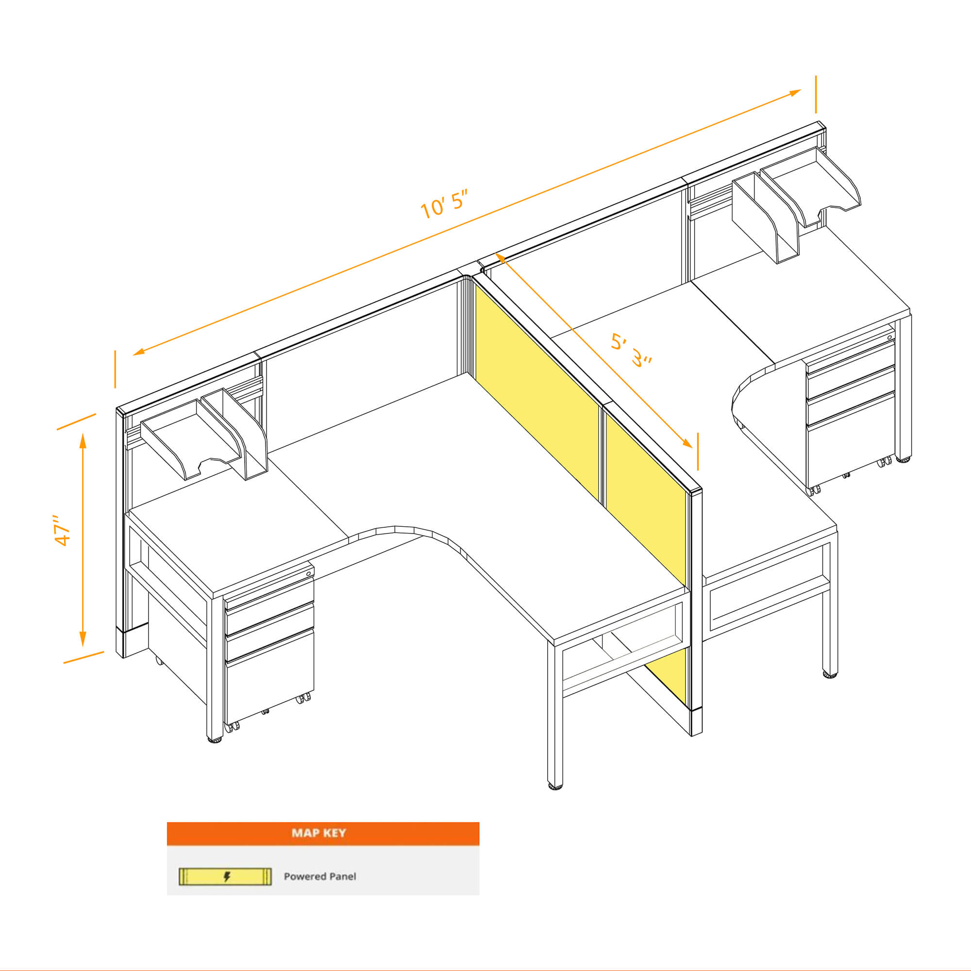 2pack office workstation powered with storage dimensions