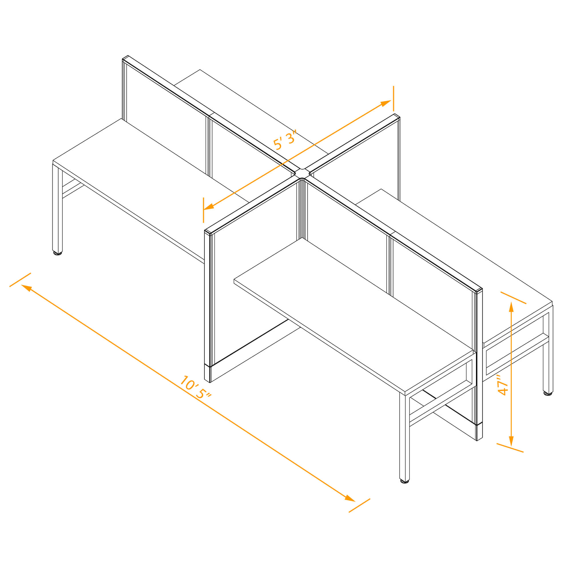 4pack cubicle furniture non powered dimensions