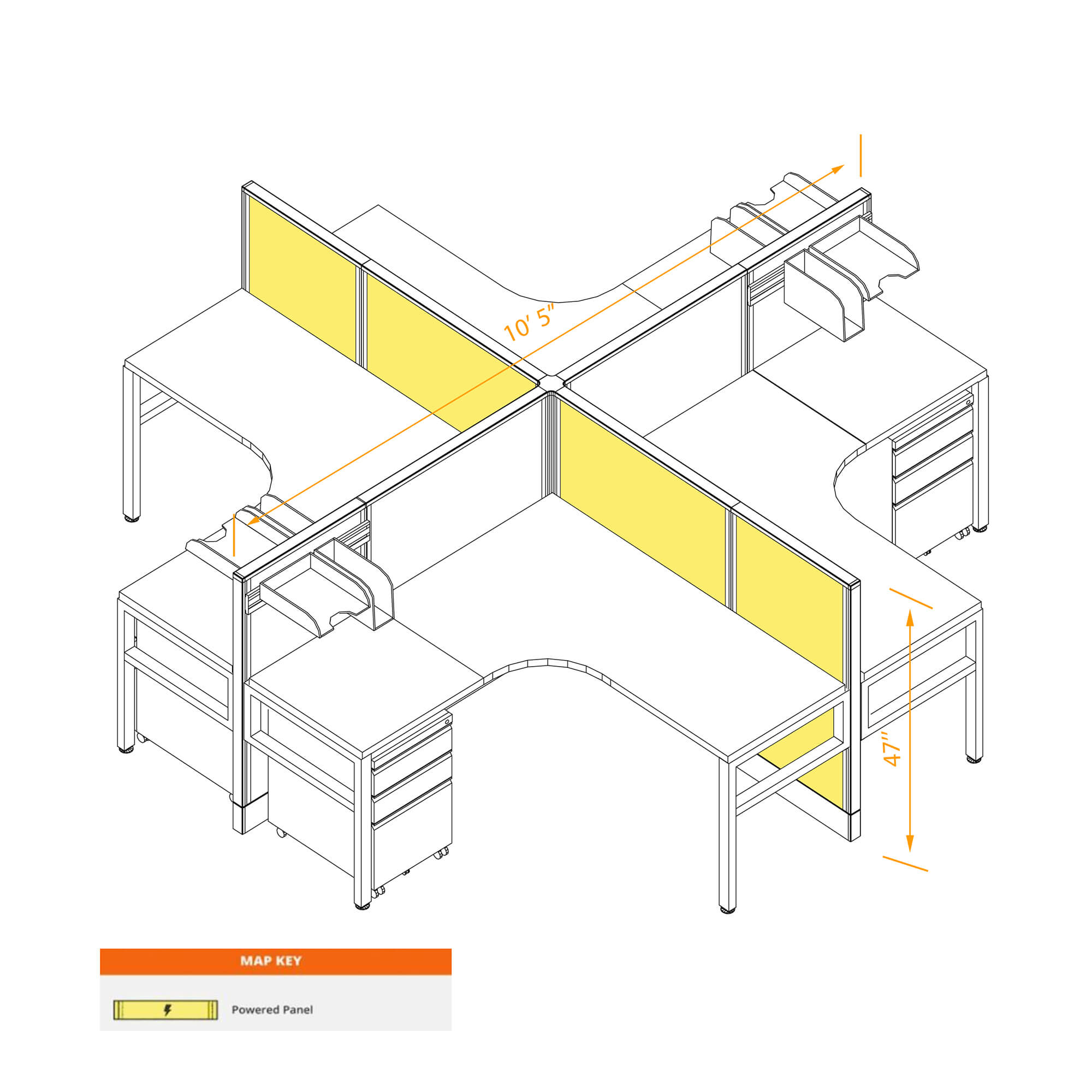 4pack office workstation powered with storage dimensions