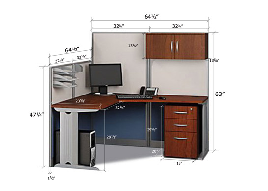 Ready To Assemble Furniture, L-Station w/ Storage Dimensions