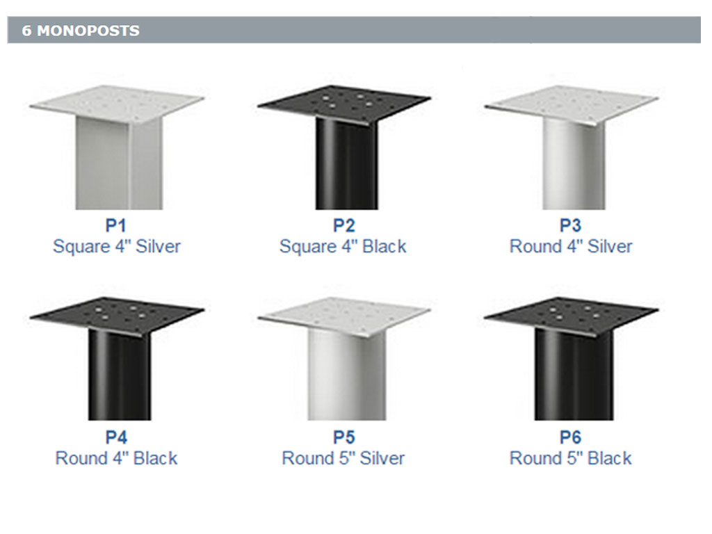 These Global Office Furniture Desks have 6 different monopost options for peninsula & meeting style desktops
