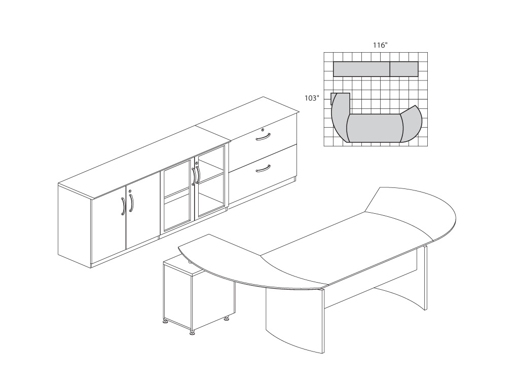 Wood office desk from Mayline - 2D & 3D schematics