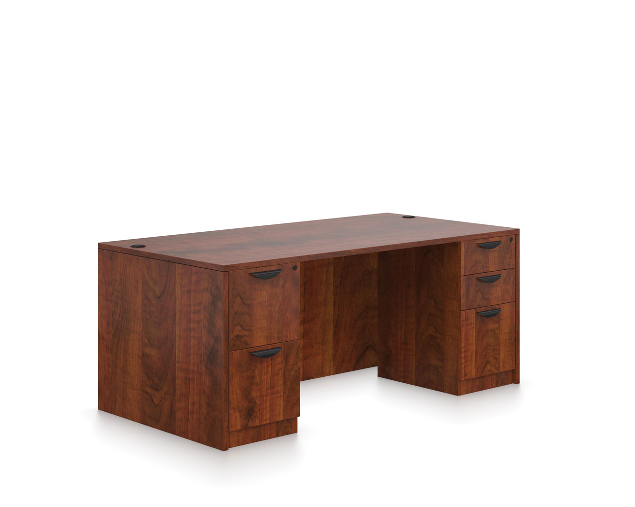Affordable Office Furniture Desks from OTG - Shown in American Dark Cherry woodgrain