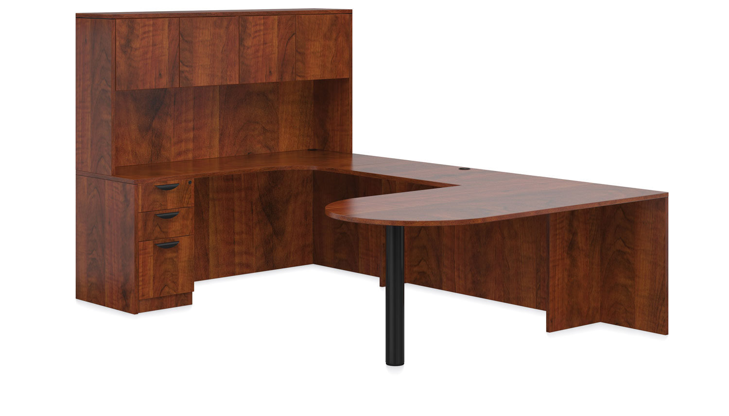 Affordable Office Furniture Desks from OTG - Shown in American Dark Cherry woodgrain