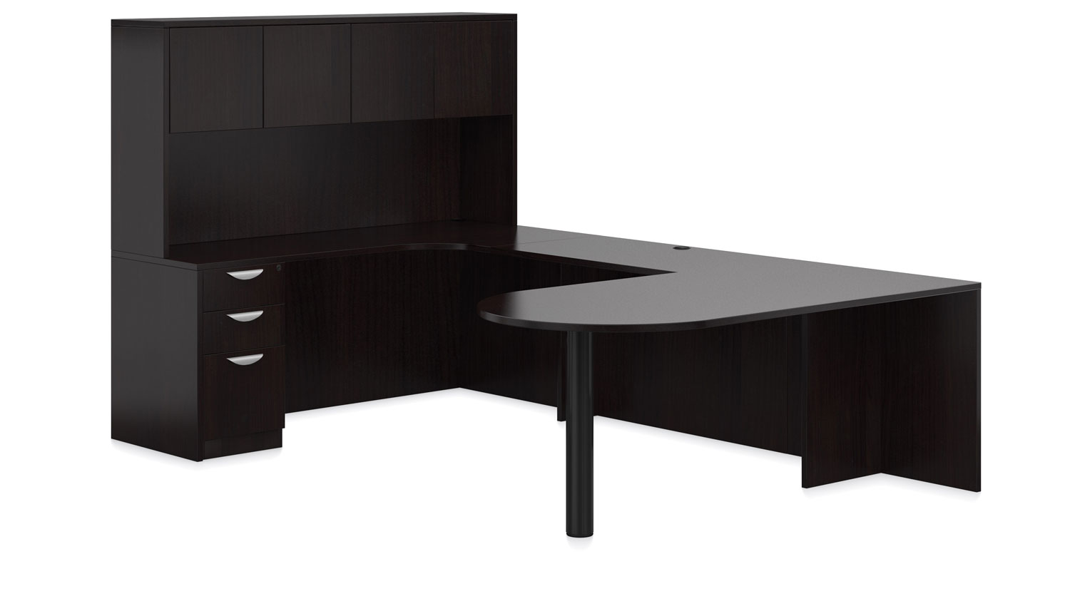 Affordable Office Furniture Desks from OTG - Shown in American Espresso woodgrain
