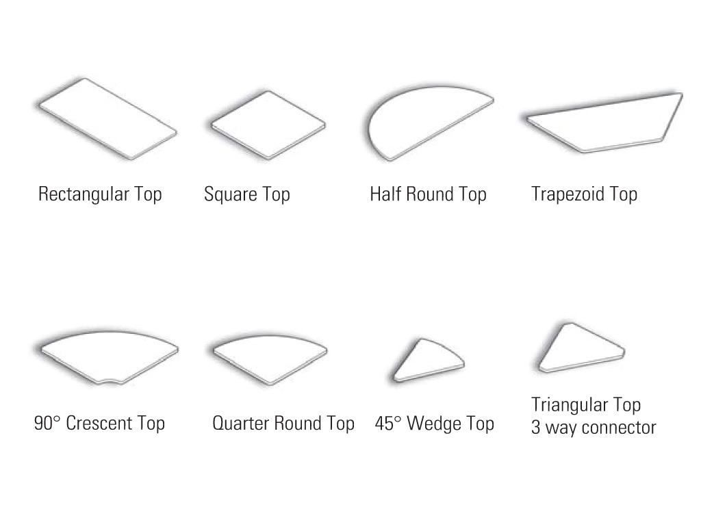 Boardroom furniture from Global Office Furniture can be customized with 7 different connectable top shapes.