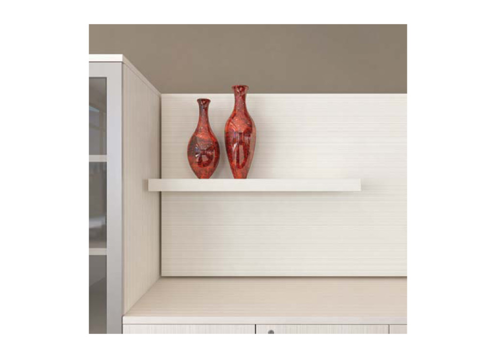 This boardroom furniture from Logiflex includes a wall unit with a shelf, for storage or display.
