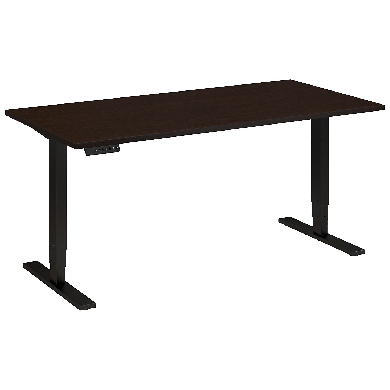 Adjustable Height Desks from BBF - Shown in Mocha Cherry woodgrain laminate top and black base