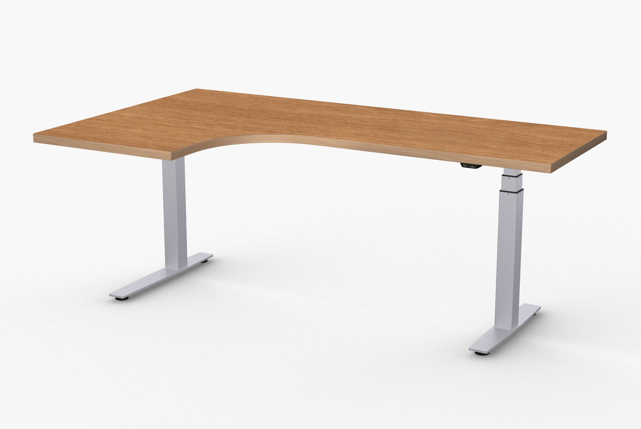 Adjustable Height Desks by Special T - Extended Corner Right. You can make additional workspace on either your right or left.