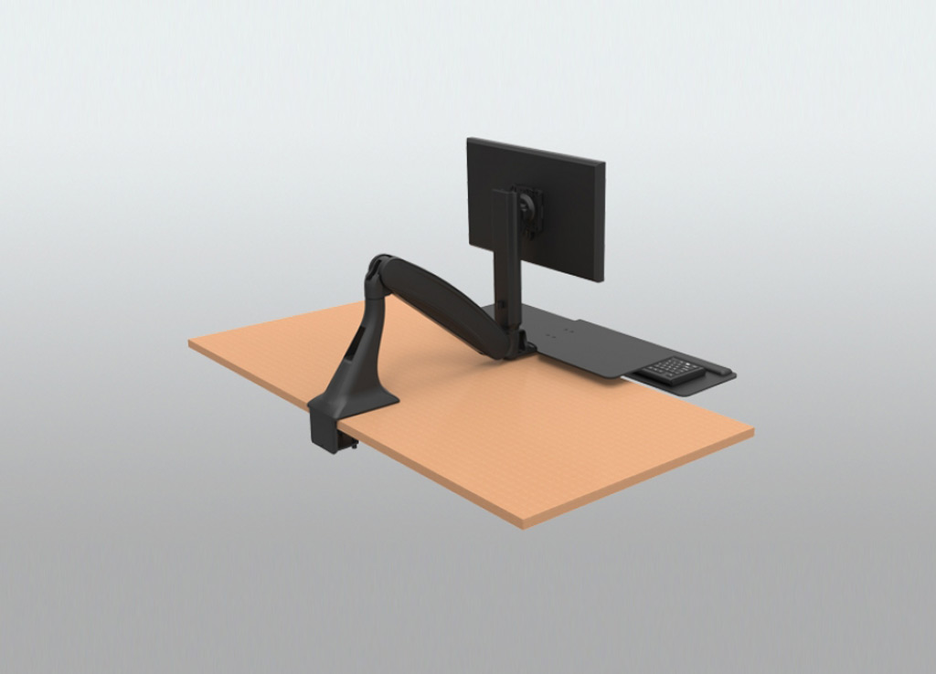 Stand Sit Desk Conversion Kit from ISE - Easily mounts to any workstation with rear-mounted clamp or grommet.