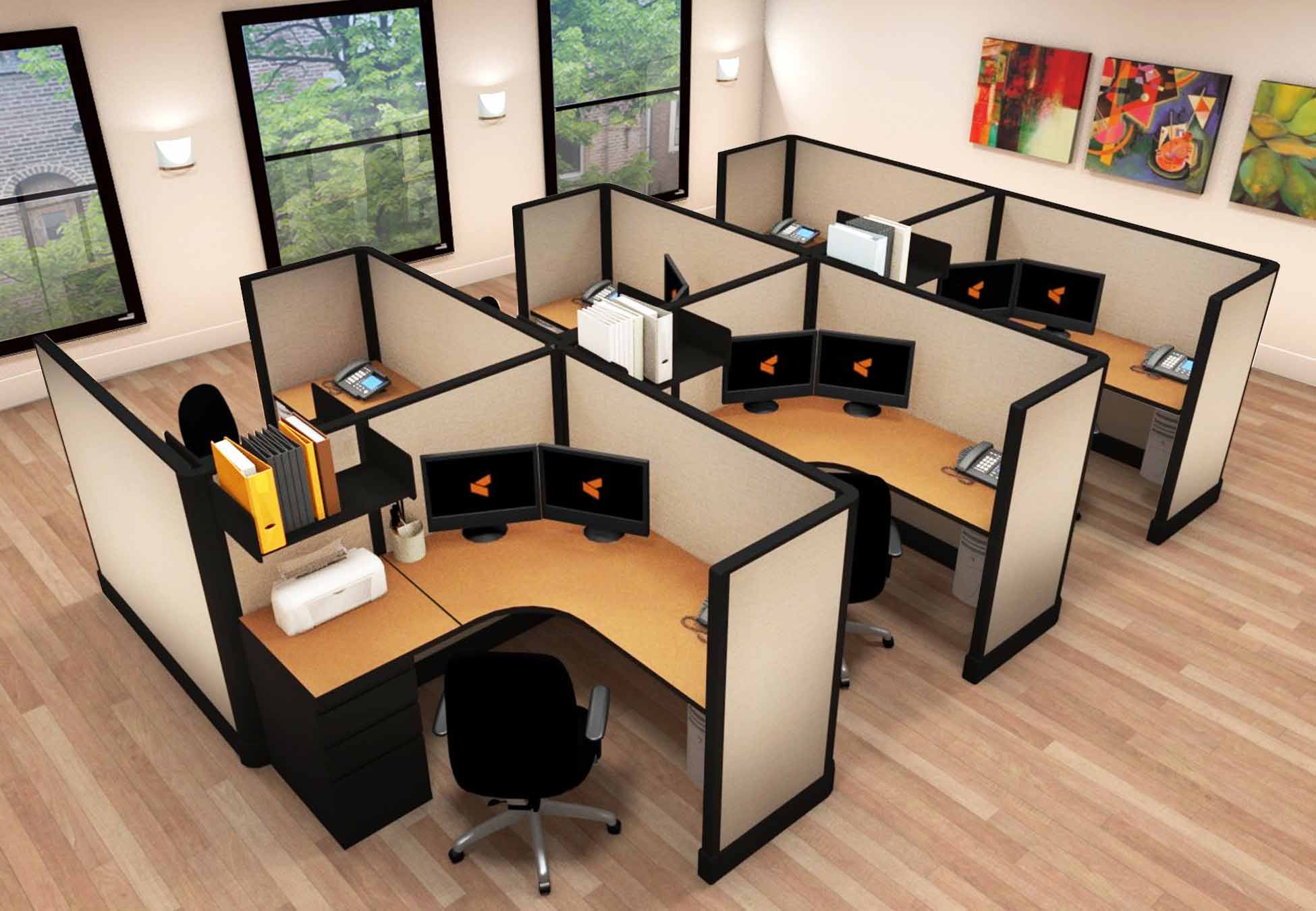 5x5 Office Cubicle Workstation - 6 Pack Cluster