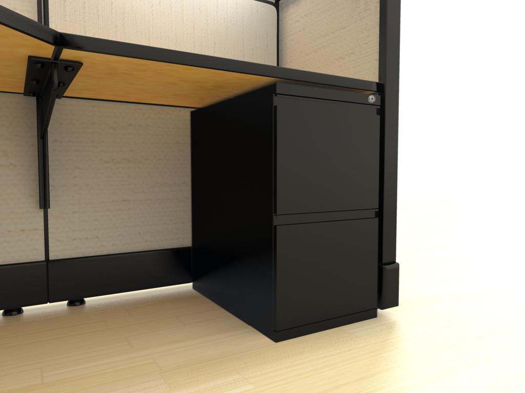 Large L Desks 6x8 and 8x8 - a "file-file" pedestal is an under-surface storage cabinet with two deep drawers designed for hanging files. Lock and key secures all drawers from unwanted visitors.