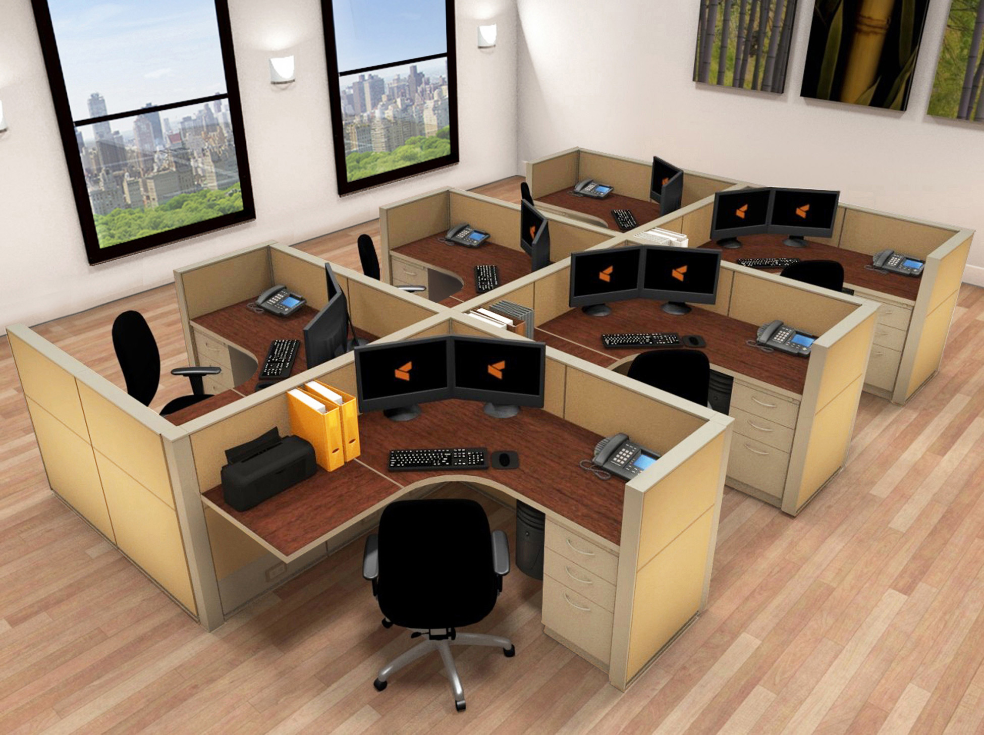 5x5 Cubicle Workstations from AIS - 6 Pack Cluster