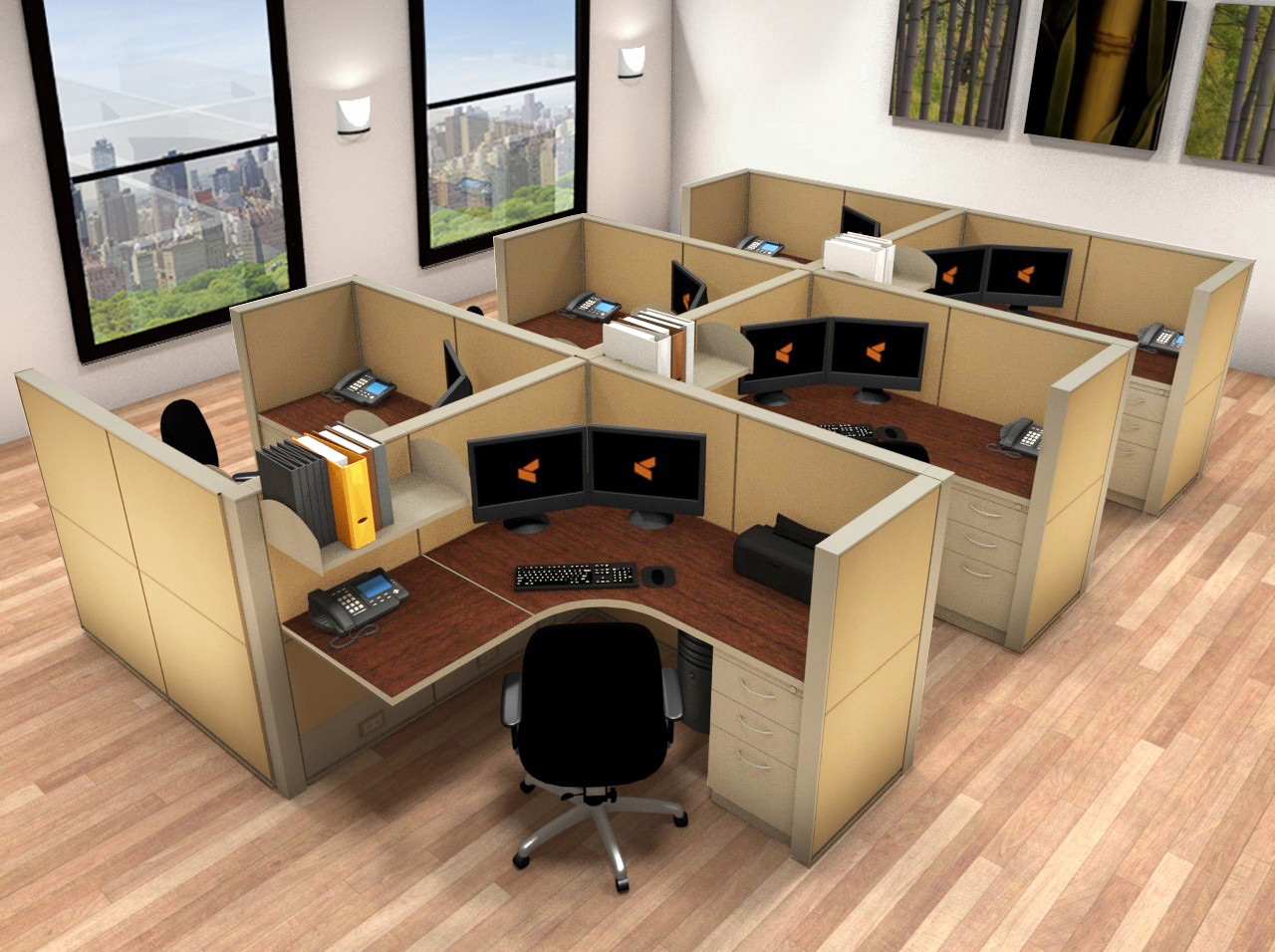 5x5 Cubicle Workstations from AIS - 6 Pack Cluster