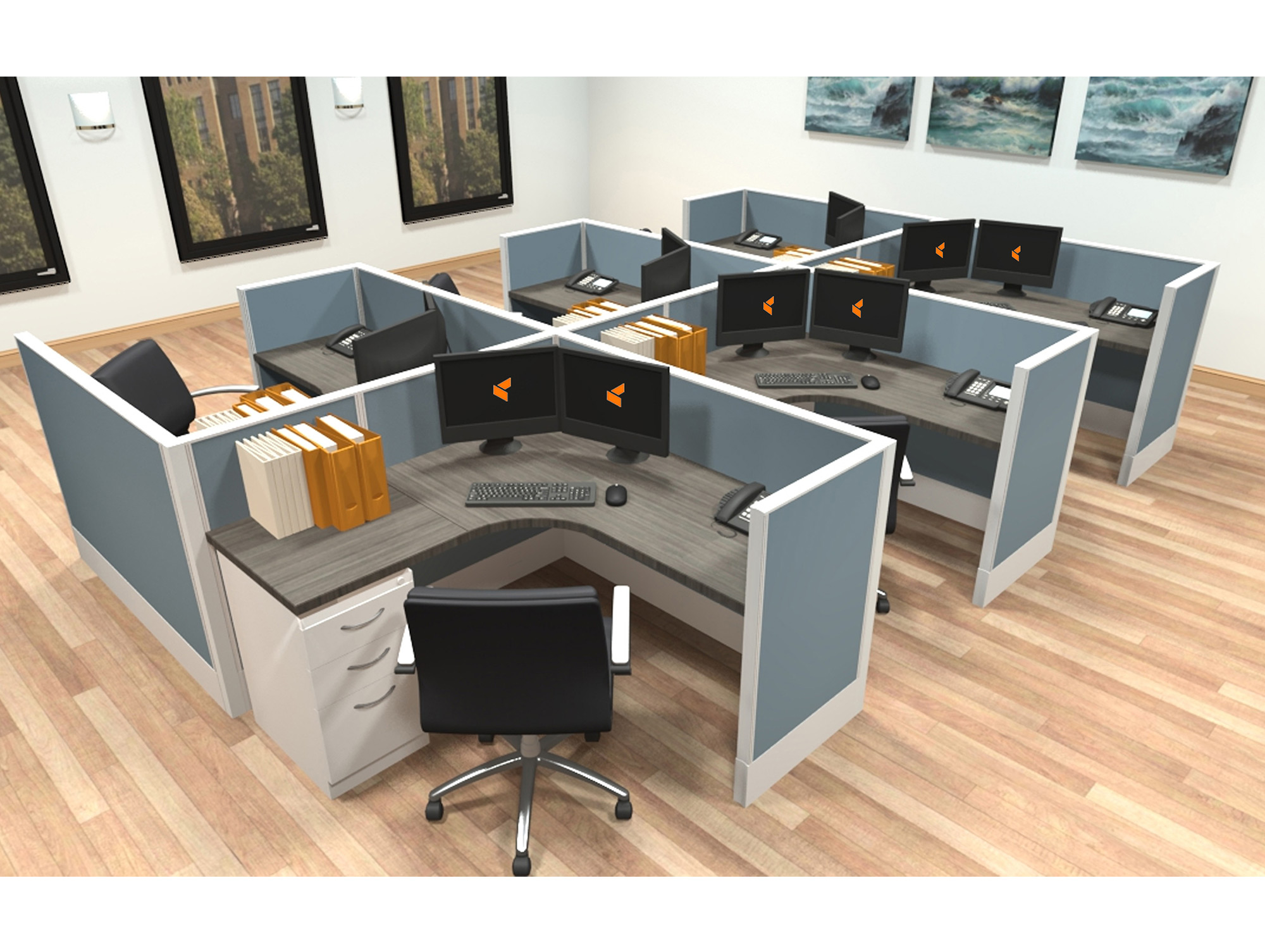 5x5 modular workstations from AIS - 6 Pack Cluster