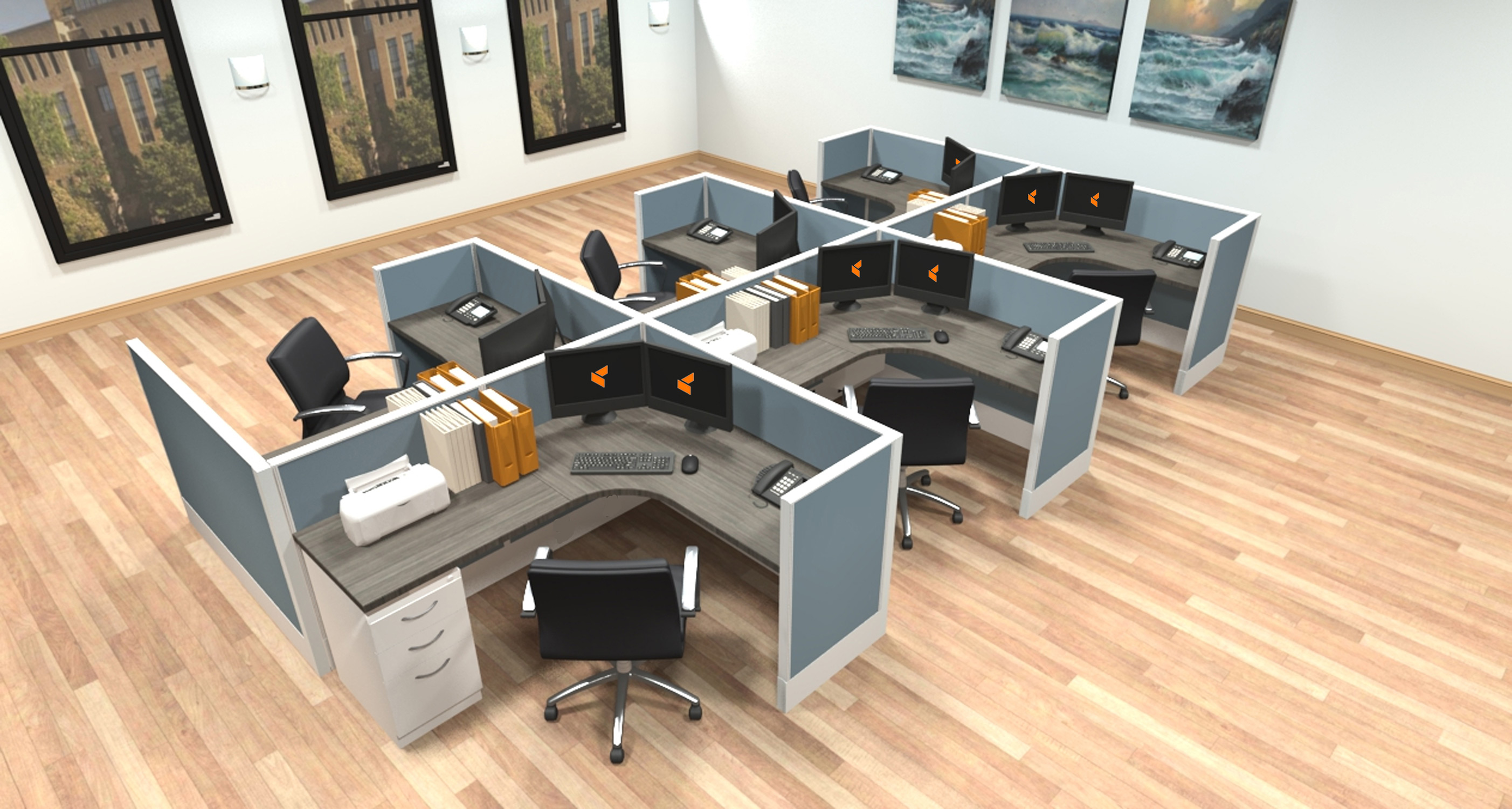 5x6 modular workstations from AIS - 6 Pack Cluster