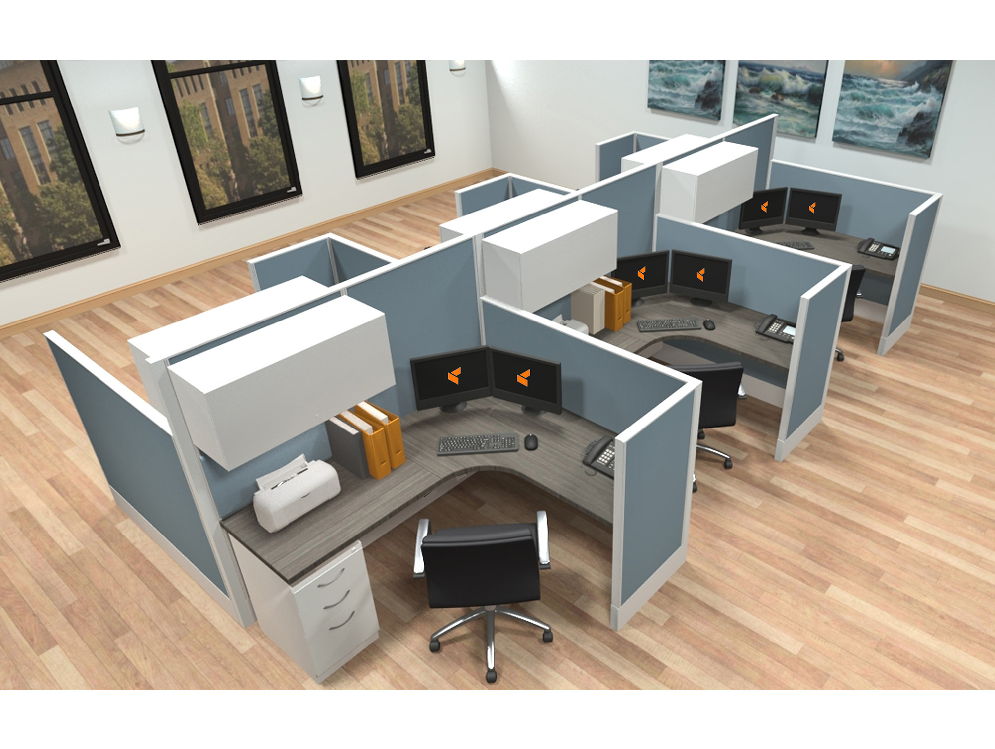 5x6 modular workstations from AIS - 6 Pack Cluster