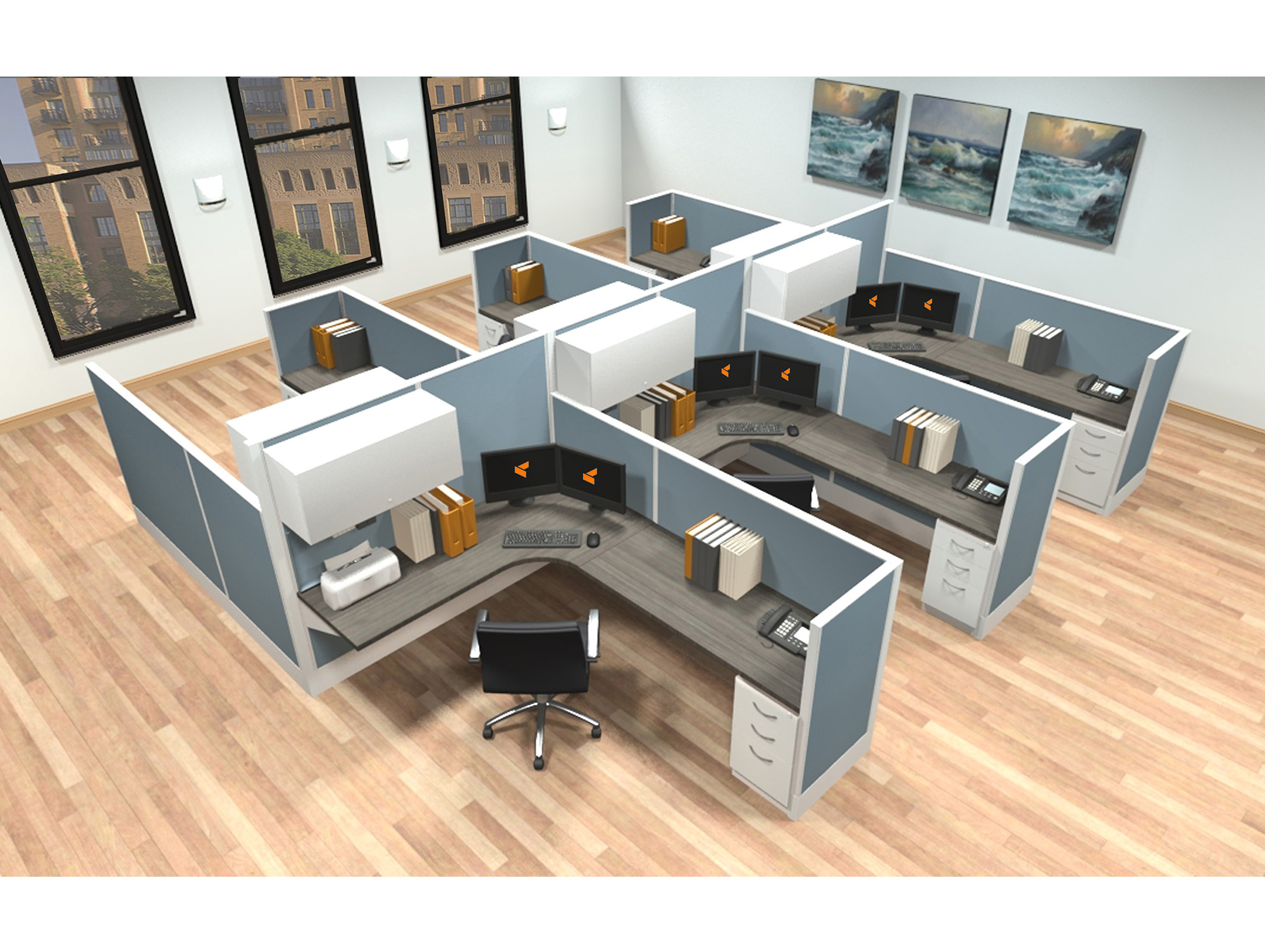 6x8 modular workstations from AIS - 6 Pack Cluster