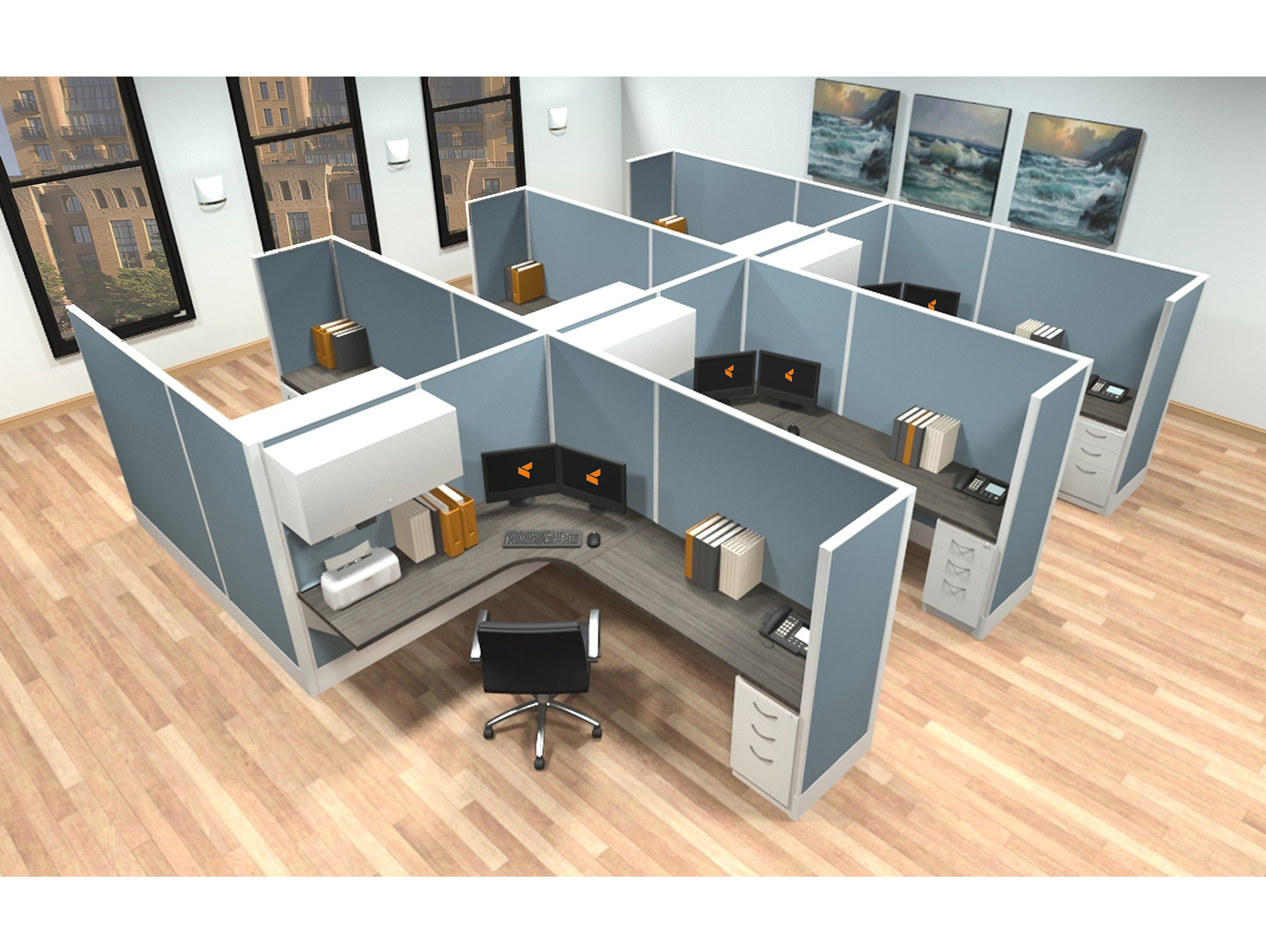 6x8 modular workstations from AIS - 6 Pack Cluster