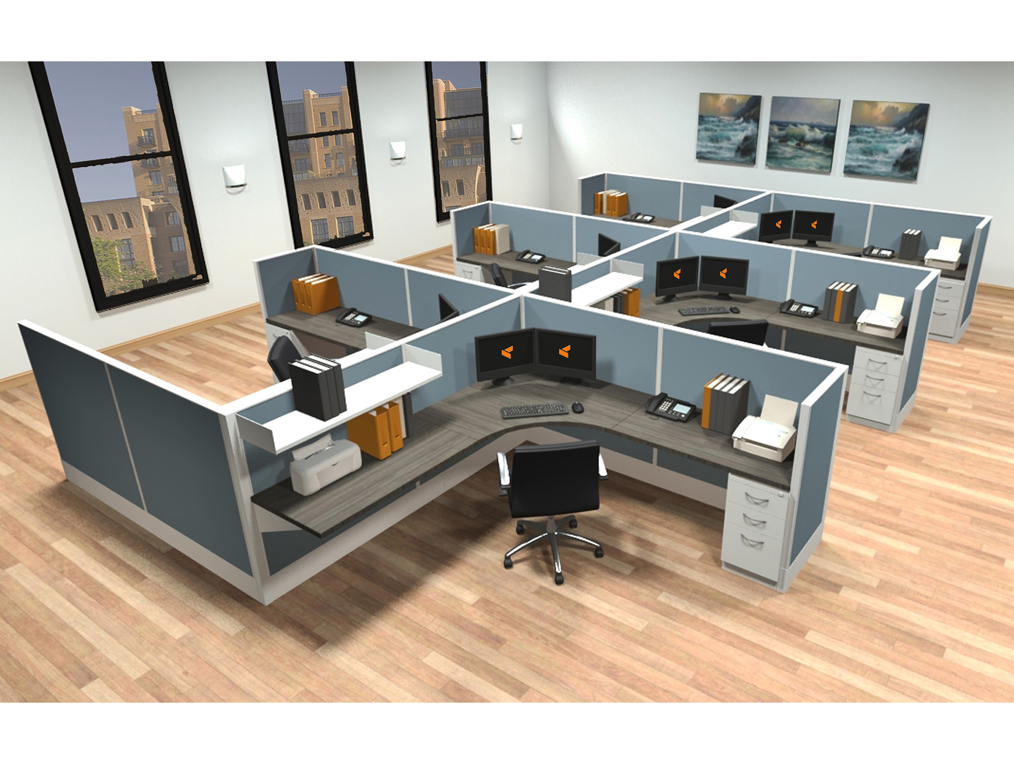 8x8 modular workstations from AIS - 6 Pack Cluster