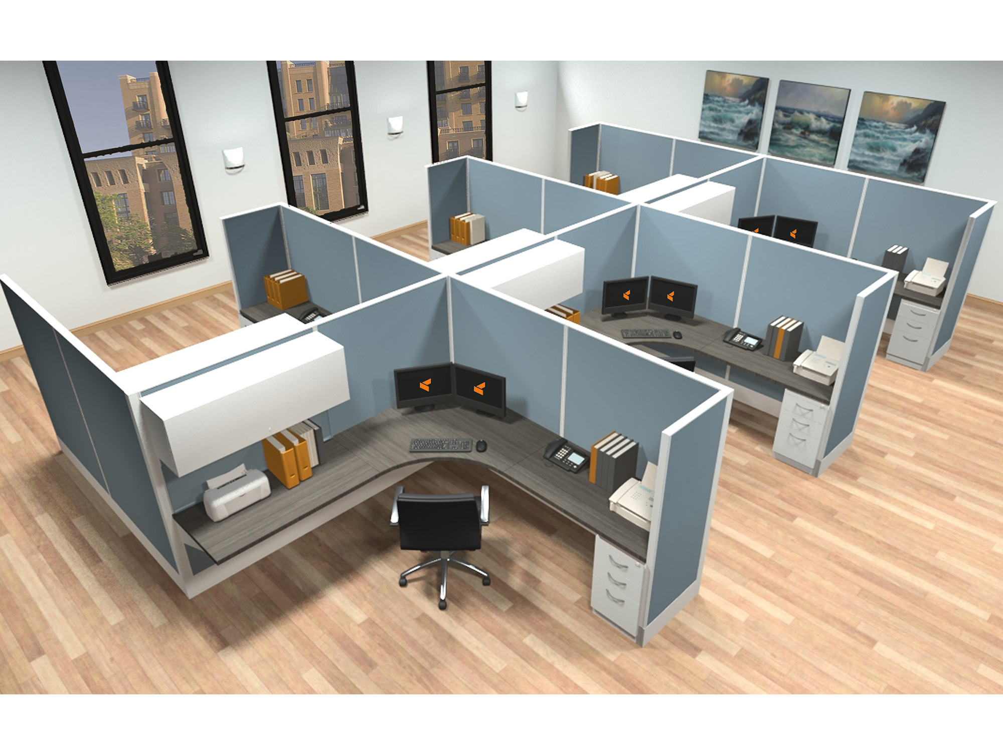 8x8 modular workstations from AIS - 6 Pack Cluster